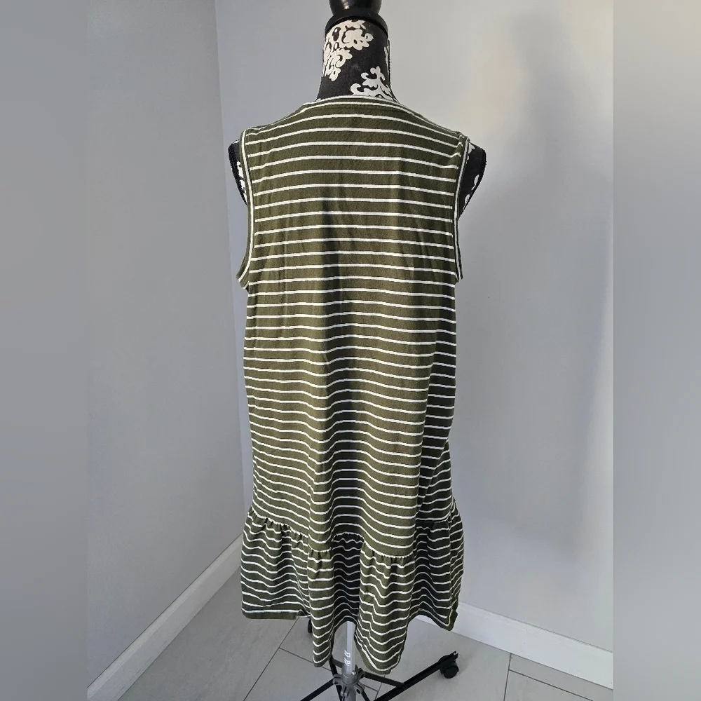 Sonoma Green and White Striped Sleeveless Dress Size XL
